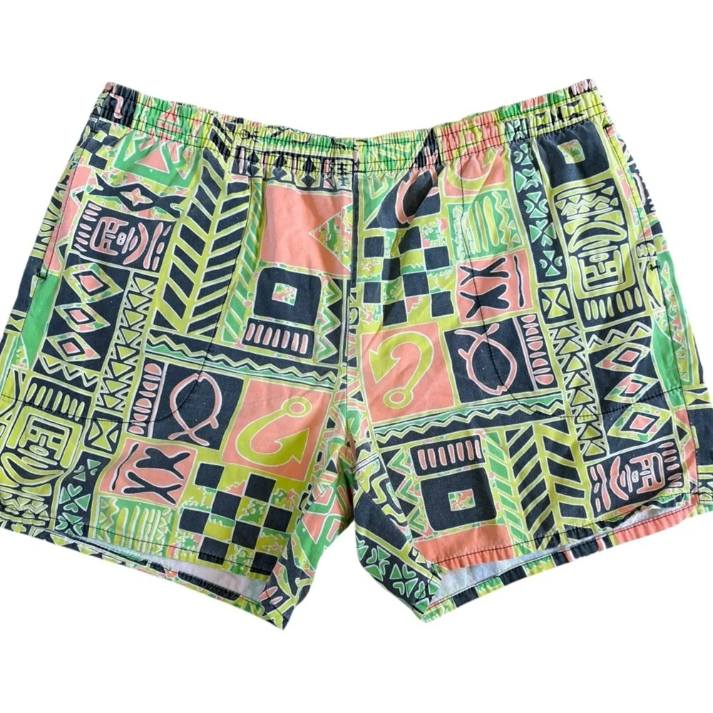 Vintage Green Tropical Swim Trunks